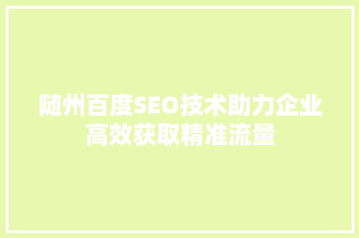 随州百度SEO技术助力企业高效获取精准流量
