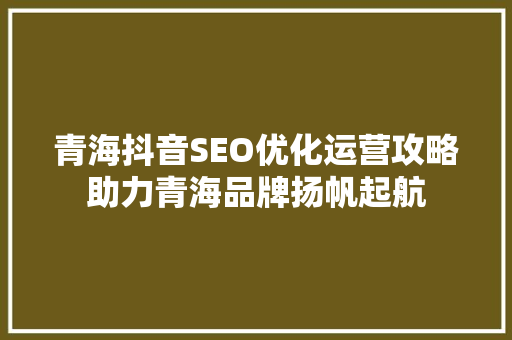 青海抖音SEO优化运营攻略助力青海品牌扬帆起航