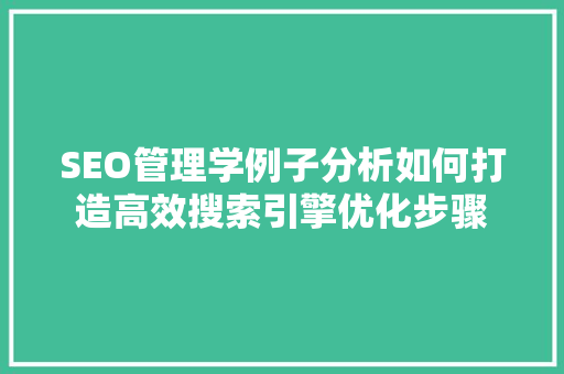 SEO管理学例子分析如何打造高效搜索引擎优化步骤