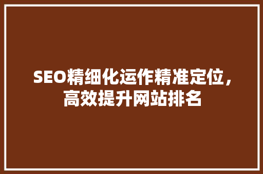 SEO精细化运作精准定位，高效提升网站排名