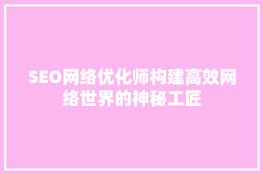 SEO网络优化师构建高效网络世界的神秘工匠