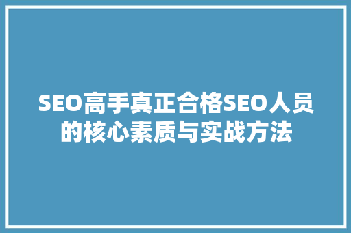 SEO高手真正合格SEO人员的核心素质与实战方法