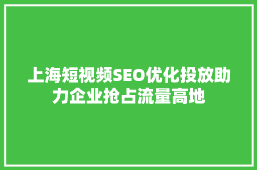 上海短视频SEO优化投放助力企业抢占流量高地