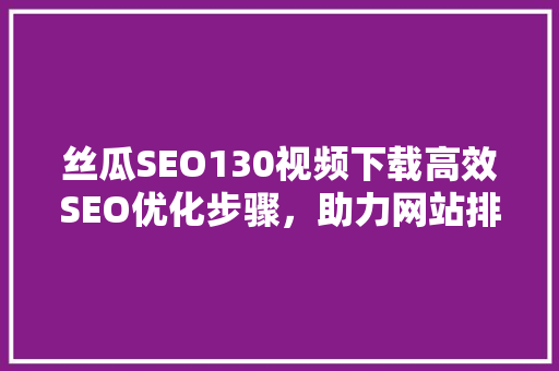 丝瓜SEO130视频下载高效SEO优化步骤，助力网站排名提升