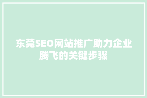 东莞SEO网站推广助力企业腾飞的关键步骤