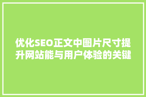 优化SEO正文中图片尺寸提升网站能与用户体验的关键步骤