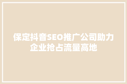 保定抖音SEO推广公司助力企业抢占流量高地