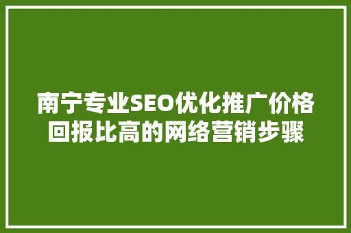 南宁专业SEO优化推广价格回报比高的网络营销步骤