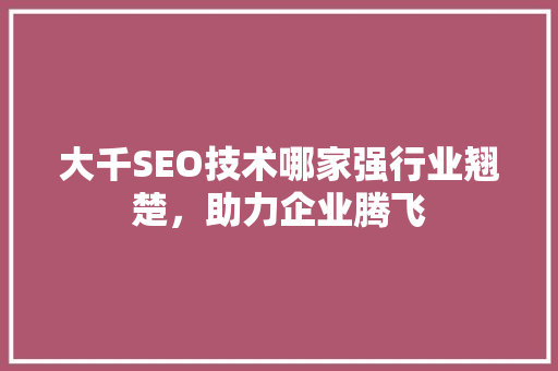 大千SEO技术哪家强行业翘楚，助力企业腾飞