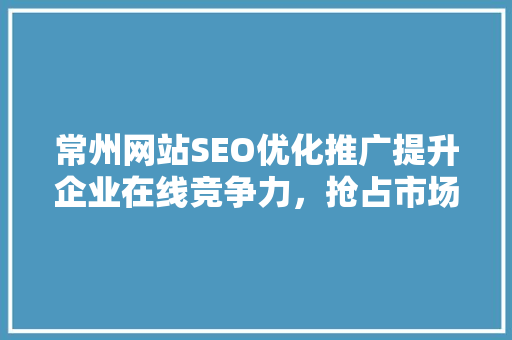 常州网站SEO优化推广提升企业在线竞争力，抢占市场先机