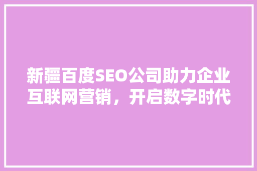 新疆百度SEO公司助力企业互联网营销，开启数字时代新篇章