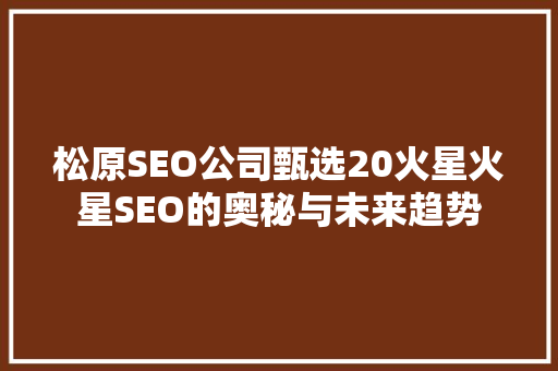 松原SEO公司甄选20火星火星SEO的奥秘与未来趋势