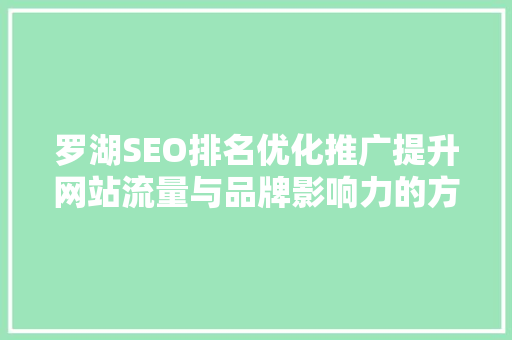 罗湖SEO排名优化推广提升网站流量与品牌影响力的方法