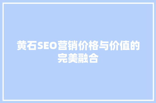 黄石SEO营销价格与价值的完美融合