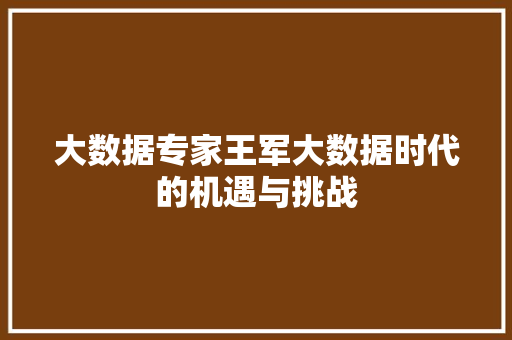 大数据专家王军大数据时代的机遇与挑战