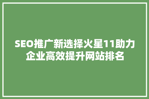 SEO推广新选择火星11助力企业高效提升网站排名