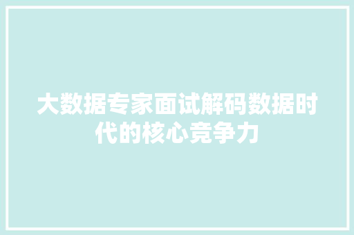大数据专家面试解码数据时代的核心竞争力  第1张