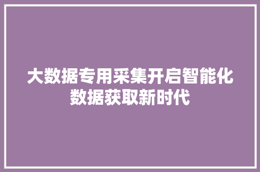 大数据专用采集开启智能化数据获取新时代  第1张