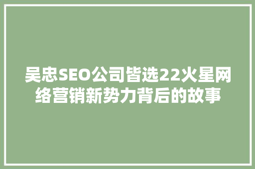 吴忠SEO公司皆选22火星网络营销新势力背后的故事