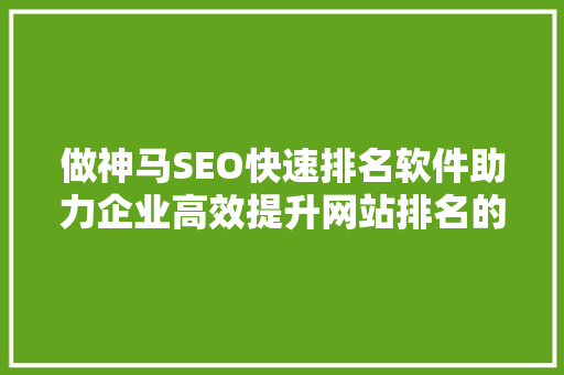 做神马SEO快速排名软件助力企业高效提升网站排名的秘密武器