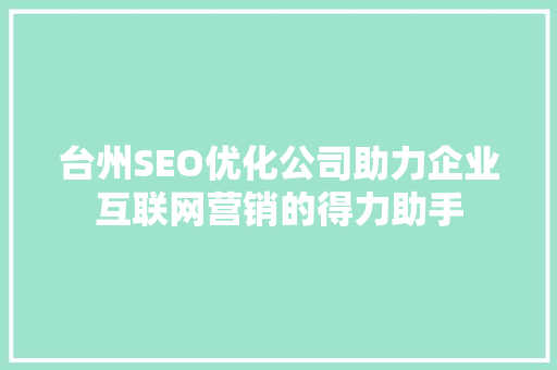 台州SEO优化公司助力企业互联网营销的得力助手