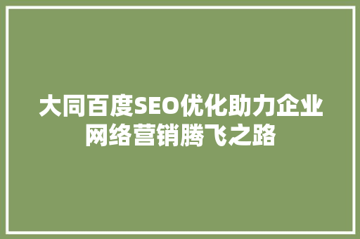 大同百度SEO优化助力企业网络营销腾飞之路