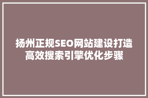 扬州正规SEO网站建设打造高效搜索引擎优化步骤