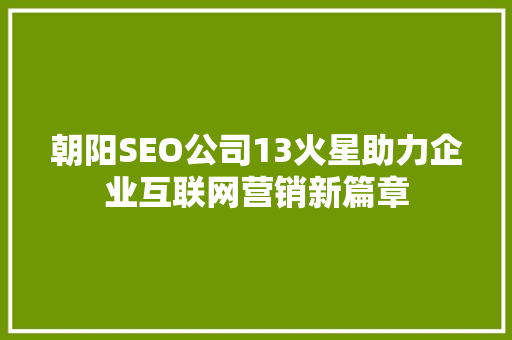 朝阳SEO公司13火星助力企业互联网营销新篇章