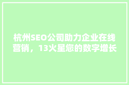杭州SEO公司助力企业在线营销，13火星您的数字增长伙伴