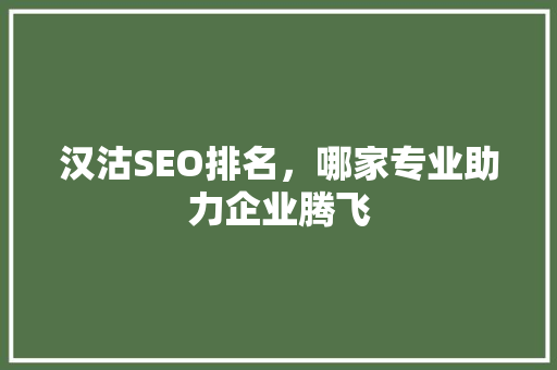 汉沽SEO排名，哪家专业助力企业腾飞