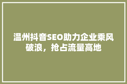 温州抖音SEO助力企业乘风破浪，抢占流量高地