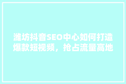 潍坊抖音SEO中心如何打造爆款短视频，抢占流量高地