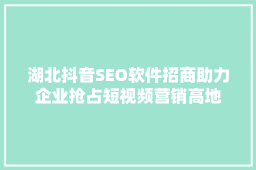湖北抖音SEO软件招商助力企业抢占短视频营销高地  第1张