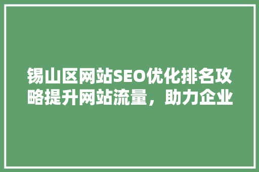 锡山区网站SEO优化排名攻略提升网站流量，助力企业腾飞