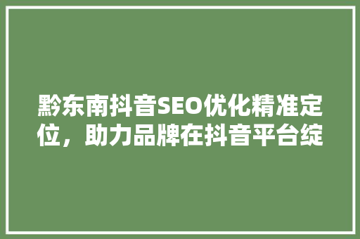 黔东南抖音SEO优化精准定位，助力品牌在抖音平台绽放光彩