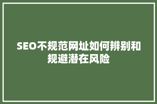 SEO不规范网址如何辨别和规避潜在风险