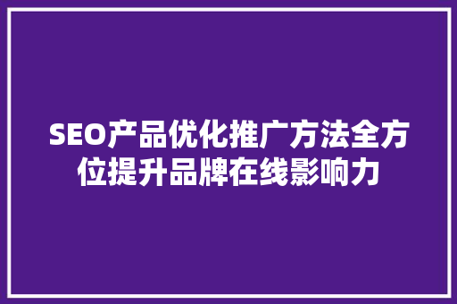 SEO产品优化推广方法全方位提升品牌在线影响力