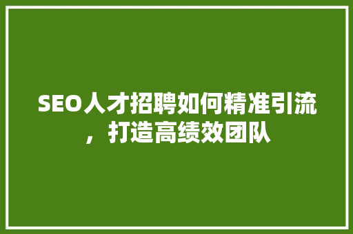 SEO人才招聘如何精准引流，打造高绩效团队