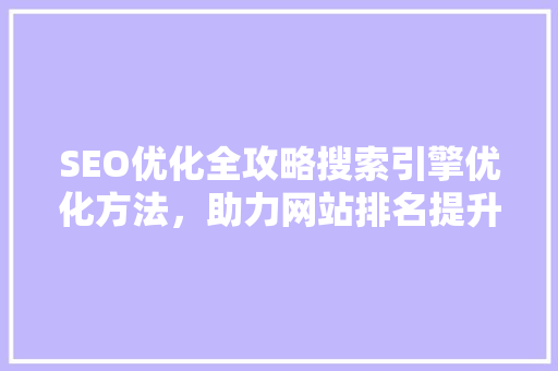 SEO优化全攻略搜索引擎优化方法，助力网站排名提升