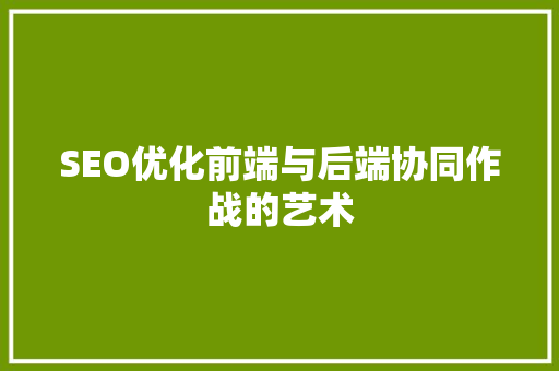 SEO优化前端与后端协同作战的艺术
