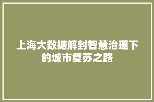 上海大数据解封智慧治理下的城市复苏之路