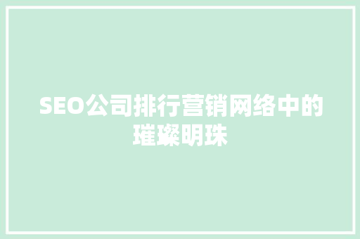 SEO公司排行营销网络中的璀璨明珠