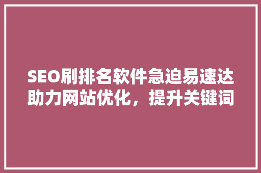SEO刷排名软件急迫易速达助力网站优化，提升关键词排名的秘密武器