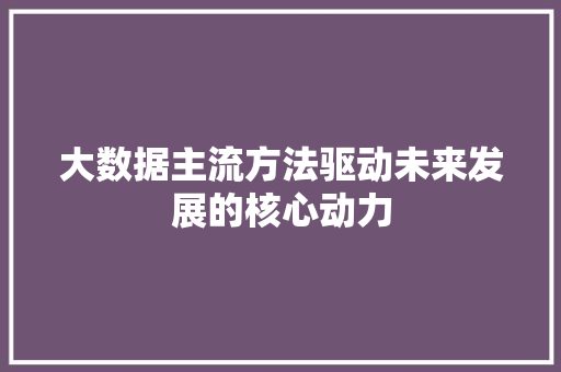 大数据主流方法驱动未来发展的核心动力