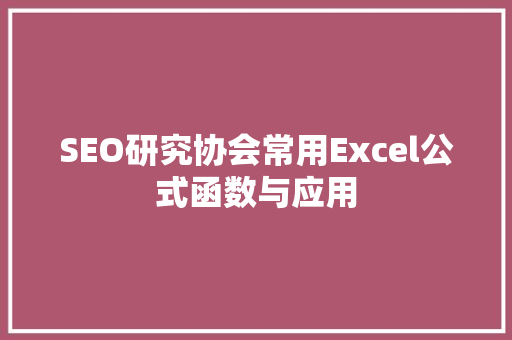 SEO研究协会常用Excel公式函数与应用