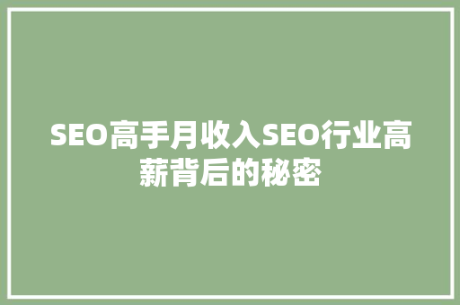 SEO高手月收入SEO行业高薪背后的秘密