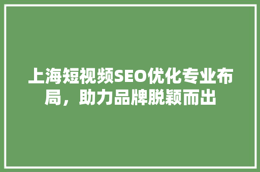 上海短视频SEO优化专业布局，助力品牌脱颖而出