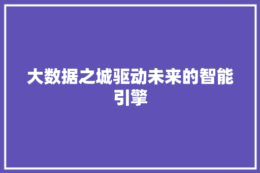 大数据之城驱动未来的智能引擎