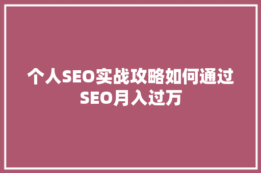 个人SEO实战攻略如何通过SEO月入过万