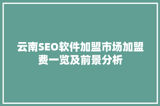 云南SEO软件加盟市场加盟费一览及前景分析